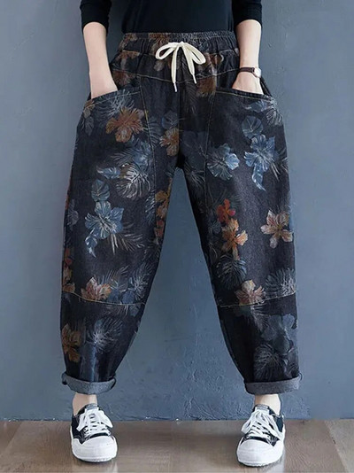 Kottis trükitud pahkluuni ulatuvad haaremiteksad vabaaja tänavarõivad teksapüksid vintage kõrge vöökohaga teksased korea ülisuured pantalonid