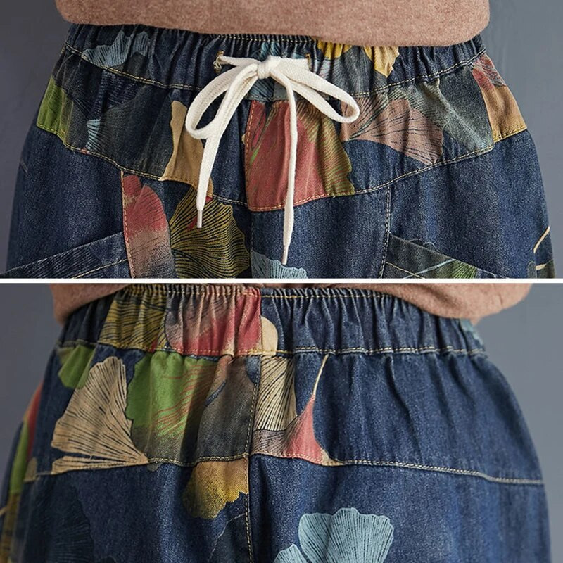 Kottis trükitud pahkluuni ulatuvad haaremiteksad vabaaja tänavarõivad teksapüksid vintage kõrge vöökohaga teksased korea ülisuured pantalonid