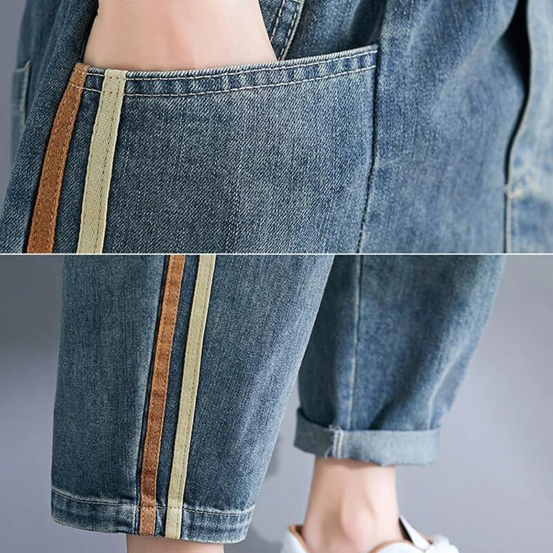 Helesinised kottis haaremi teksad Mom Elegant vabaaja elastne vöökoht 86-90 cm Capris teksapüksid Korea mood šikk kauboi pantaloonid