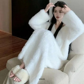 Didelio dydžio 4XL 150KG žieminė vilnonė suknelė su V kaklu Moteriška suknelė ilgomis rankovėmis didelės laisvos šiltos vilnos suknelės