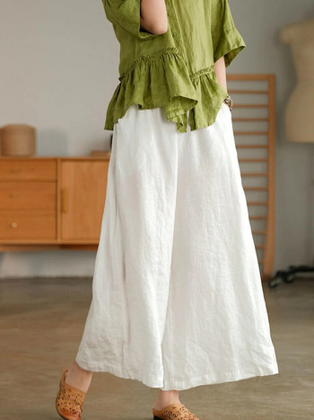 2023 Βαμβακερά λινό σπίτι Φορέστε φαρδιά παντελόνια για γυναίκες Καλοκαιρινό casual φαρδύ παντελόνι με φαρδύ πόδι Μωβ μαλακό παντελόνι Κάπρι Γυναικεία Joggers