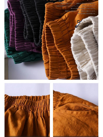 2023 Βαμβακερά λινό σπίτι Φορέστε φαρδιά παντελόνια για γυναίκες Καλοκαιρινό casual φαρδύ παντελόνι με φαρδύ πόδι Μωβ μαλακό παντελόνι Κάπρι Γυναικεία Joggers