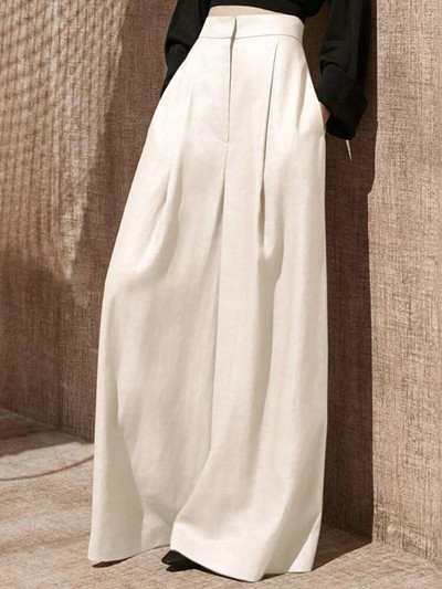 Plačios moteriškos kelnės su aukštu juosmeniu, laisvas, solidžios, minimalistinės kelnės De Mujer, plonos, elegantiškos senovinės moteriškos kelnės