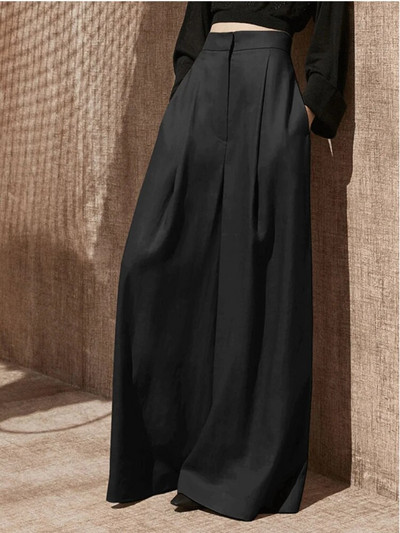 Plačios moteriškos kelnės su aukštu juosmeniu, laisvas, solidžios, minimalistinės kelnės De Mujer, plonos, elegantiškos senovinės moteriškos kelnės