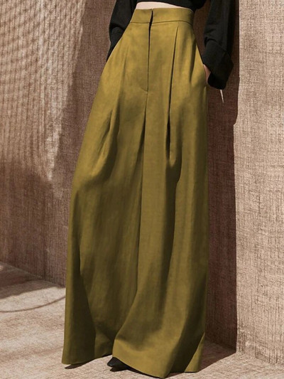 Plačios moteriškos kelnės su aukštu juosmeniu, laisvas, solidžios, minimalistinės kelnės De Mujer, plonos, elegantiškos senovinės moteriškos kelnės