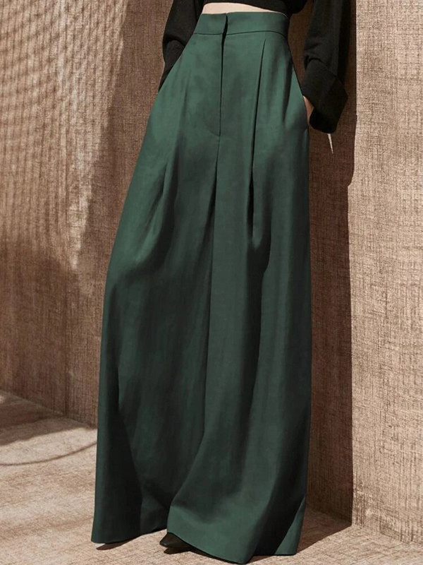 Plačios moteriškos kelnės su aukštu juosmeniu, laisvas, solidžios, minimalistinės kelnės De Mujer, plonos, elegantiškos senovinės moteriškos kelnės