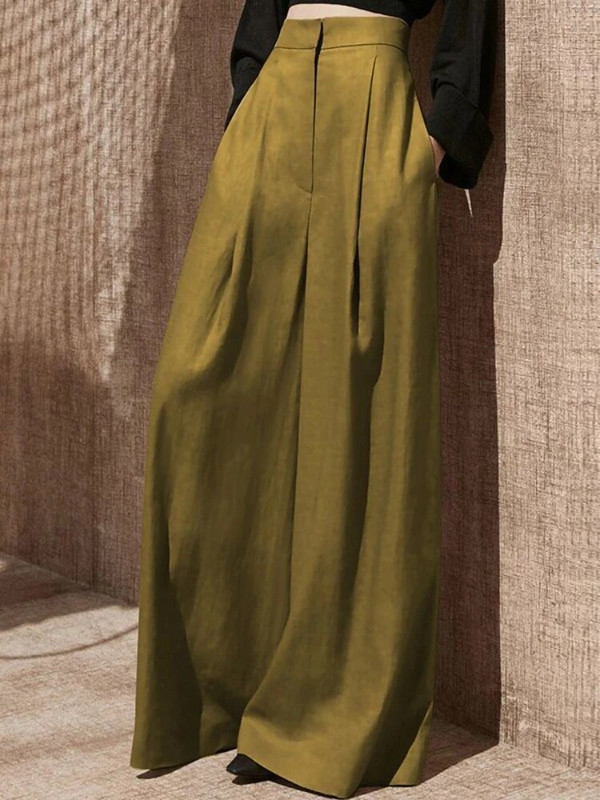 Plačios moteriškos kelnės su aukštu juosmeniu, laisvas, solidžios, minimalistinės kelnės De Mujer, plonos, elegantiškos senovinės moteriškos kelnės