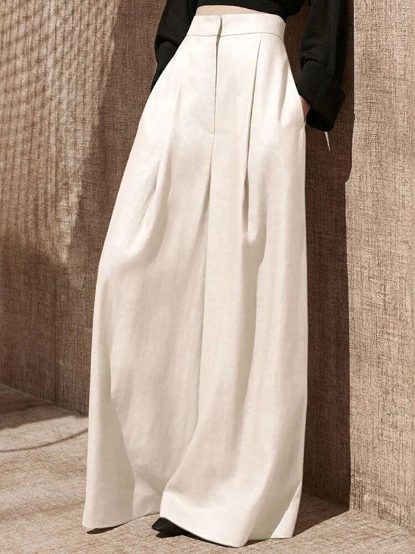 Plačios moteriškos kelnės su aukštu juosmeniu, laisvas, solidžios, minimalistinės kelnės De Mujer, plonos, elegantiškos senovinės moteriškos kelnės