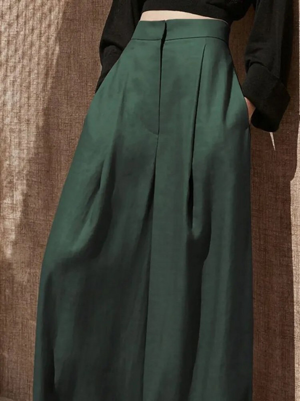 Plačios moteriškos kelnės su aukštu juosmeniu, laisvas, solidžios, minimalistinės kelnės De Mujer, plonos, elegantiškos senovinės moteriškos kelnės