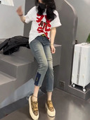 Y2k kelnių stiliaus aukšto juosmens elastinės skylutės mažos pėdos Džinsai, moteriški 2023 m. Vasaros plonos, plonos, plonos devynių taškų pieštuko kelnės