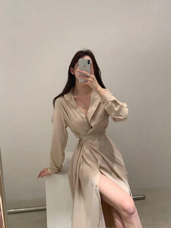 Deeptown korėjietiško stiliaus juoda midi marškinėlių suknelė, moteriška, seksuali žieminė vientisa suknelė Prašmatni, išsiliejusi ilgomis rankovėmis tunika Vestidos