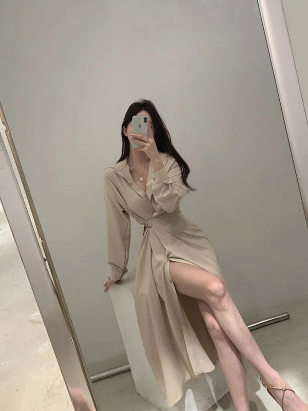 Deeptown korėjietiško stiliaus juoda midi marškinėlių suknelė, moteriška, seksuali žieminė vientisa suknelė Prašmatni, išsiliejusi ilgomis rankovėmis tunika Vestidos