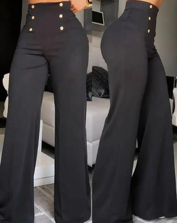 Елегантни панталони с висока талия и широки крачоли Лятна европейска и американска мода за 2023 г. Семпли дамски клоширани панталони