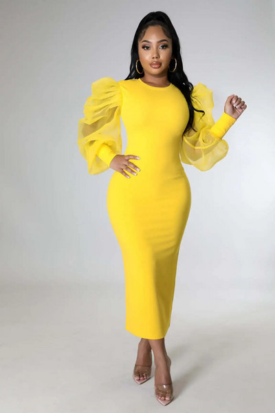 CM.YAYA naiste võrkkangast pikkade varrukatega O-kaelusega Bodycon Midi Maxi pikk kleit 2023 Vestidos Vintage Clubi õhtused seksikad peokleidid