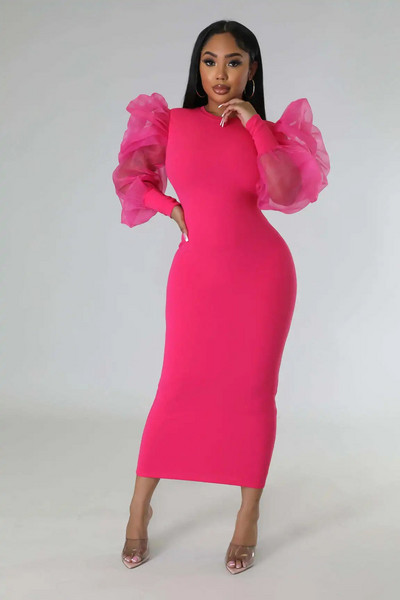 CM.YAYA naiste võrkkangast pikkade varrukatega O-kaelusega Bodycon Midi Maxi pikk kleit 2023 Vestidos Vintage Clubi õhtused seksikad peokleidid