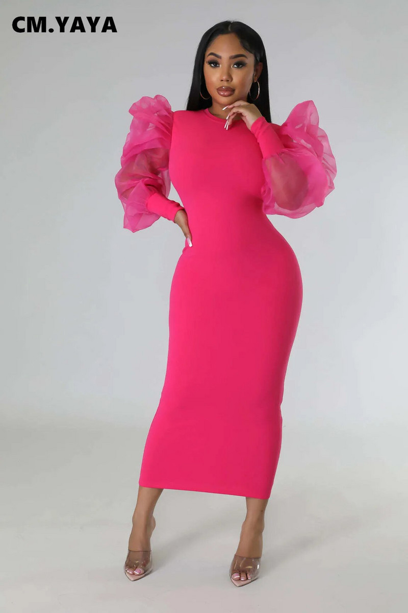 CM.YAYA naiste võrkkangast pikkade varrukatega O-kaelusega Bodycon Midi Maxi pikk kleit 2023 Vestidos Vintage Clubi õhtused seksikad peokleidid