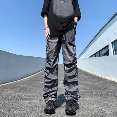 Lucyever Y2K Vintage sulenktos plačios kelnės moteriškos Diablo stiliaus aukštu juosmeniu su raišteliu pilnos kelnės Unisex Bf Baggy laisvalaikio kelnės