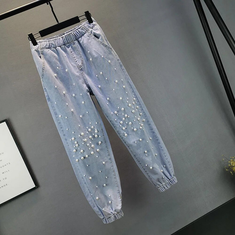 Moebrändi teksad 5XL naiste vabaaja teksapüksid, pahkluuni ulatuvad elastsed vöökohad, haaremi teksapüksid