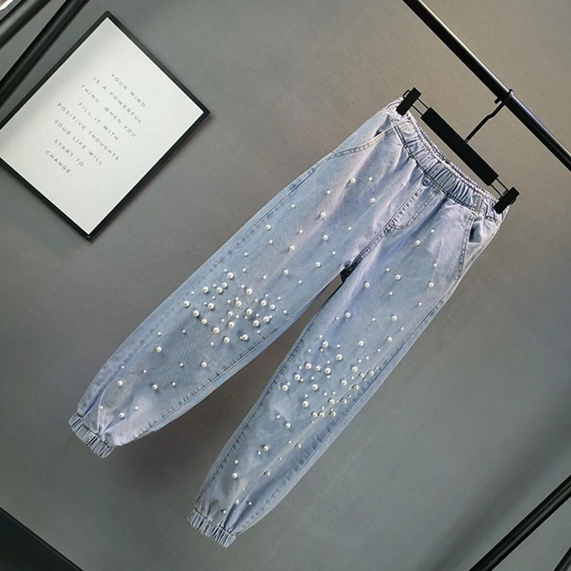 Moebrändi teksad 5XL naiste vabaaja teksapüksid, pahkluuni ulatuvad elastsed vöökohad, haaremi teksapüksid