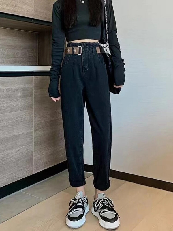 Nauja korėjietiška mada, mėlyni, aptempti džinsai, moteriški kelnės aukštu juosmeniu, moteriškos vaikinai, merginos, laisvos, džinsinės kelnės 2