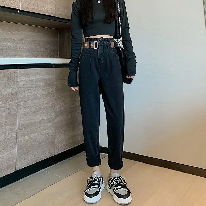 Nauja korėjietiška mada, mėlyni, aptempti džinsai, moteriški kelnės aukštu juosmeniu, moteriškos vaikinai, merginos, laisvos, džinsinės kelnės 2