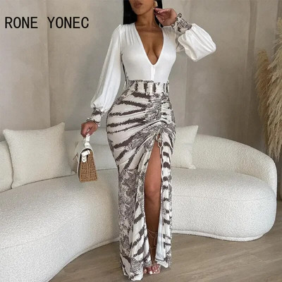 2023 femei elegante sexy cu decolteu adânc în V mâneci lungi cu curele încolțite înaltă nămol Maxi sexy rochii de petrecere bodycon