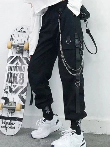 Γυναικείο παντελόνι Cargo Παντελόνι Harem Fashion Πανκ Τσέπες Παντελόνι Jogger με Αλυσίδα Harajuku Elastics Ψηλόμεση Streetwear