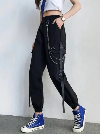 Γυναικείο παντελόνι Cargo Παντελόνι Harem Fashion Πανκ Τσέπες Παντελόνι Jogger με Αλυσίδα Harajuku Elastics Ψηλόμεση Streetwear