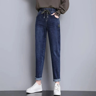 2023. aasta kevadised sügise uued elastsed puuvillased teksad Naiste vabad kõrge vöökohaga Hareni teksapüksid Naiste vabaaja Korea metsikud teksad