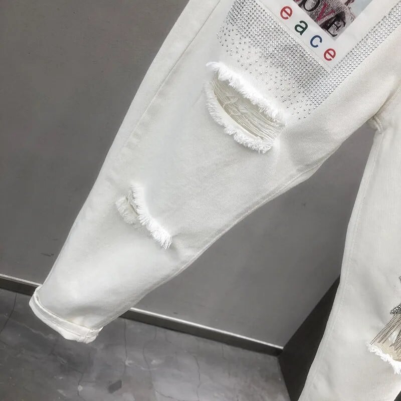 Naiste valged teksapüksid kevadsügis kõrge vöökohaga lahtised Hallen teksad Casua vintage Hole teksad Naiste pahkluuni ulatuvad teksad W2053