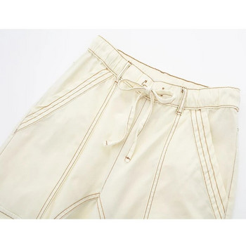 TRAF 2023 Карго панталони за жени Бежови широки панталони Дамски летни дамски панталони с висока талия Празнични ежедневни широки панталони Дамски