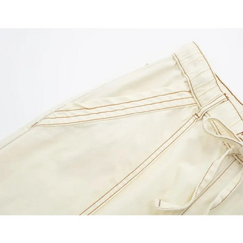 TRAF 2023 Cargo παντελόνι για γυναίκες μπεζ παντελόνι με φαρδύ πόδι Γυναικείο καλοκαιρινό ψηλόμεσο γυναικείο παντελόνι Holiday Casual φαρδύ παντελόνι γυναίκα
