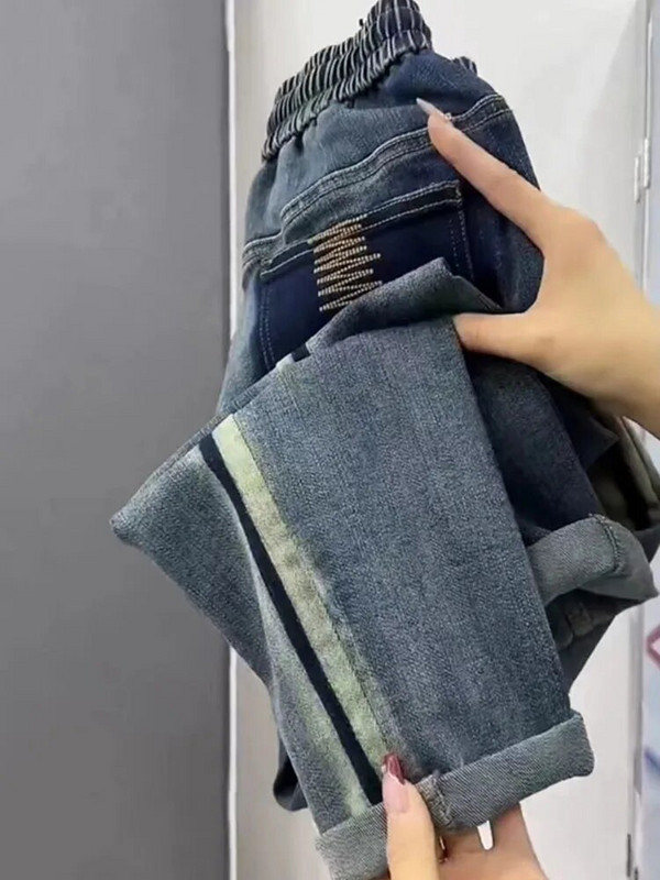 2023 NOVO Proljeće Jesen Ravne traperice visokog struka velike veličine Labave rastezljive Haren traper hlače Ženske traper hlače do gležnja