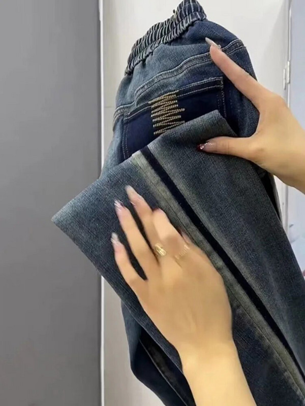 2023 NOVO Proljeće Jesen Ravne traperice visokog struka velike veličine Labave rastezljive Haren traper hlače Ženske traper hlače do gležnja