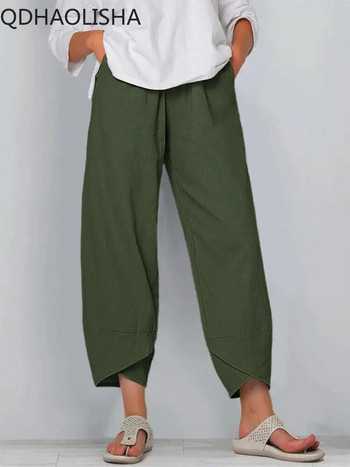 Широки панталони Дамски корейски модни памучни свободни ежедневни панталони до глезена Улично облекло Летни дамски панталони с висока талия