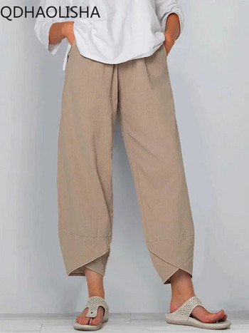 Широки панталони Дамски корейски модни памучни свободни ежедневни панталони до глезена Улично облекло Летни дамски панталони с висока талия