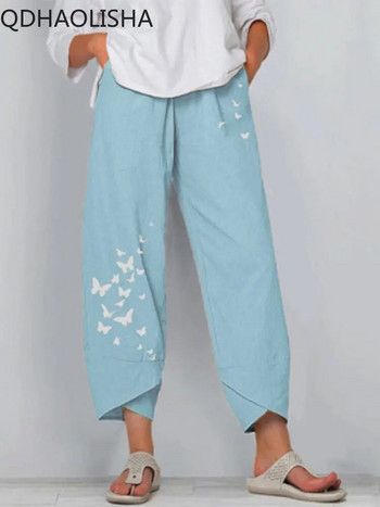Φαρδύ παντελόνι Γυναικείο Κορεάτικο Μόδα Ελαστική μέση Βαμβακερό Φαρδύ casual παντελόνι αστράγαλο Streetwear Ψηλόμεση καλοκαιρινό γυναικείο παντελόνι
