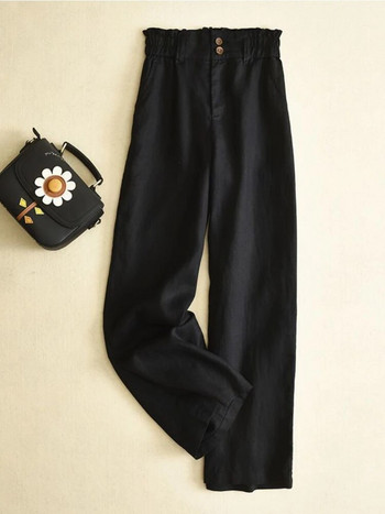 Черни панталони Корейска мода Нови летни широки панталони с висока талия Ежедневни панталони с широки крачоли Дамски дрехи с големи размери Панталони СВОБОДНИ широки панталони