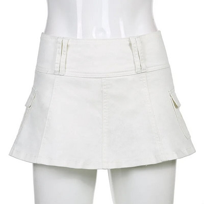 2000. aasta pastelne gooti madala vöökohaga must mikroseelikud Y2K tänavarõivad taskud lapikujuline A-kujuline seelik E-tüdruku esteetika komplektid tõmblukk