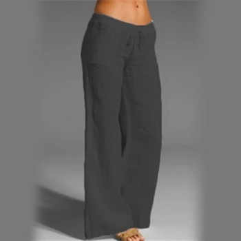 Καλοκαιρινό γυναικείο παντελόνι 2022 Vintage μονόχρωμο ελαστικό βαμβακερό λινό παντελόνι μέσης casual γυναικείο φαρδύ παντελόνι