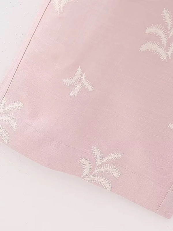 2023 m. vasaros siuvinėjimo medvilninės lininės kelnės moterims Y2K rožinės laisvalaikio laisvos plačios ilgos kelnės moteriškos, kvėpuojančios tiesios kelnės