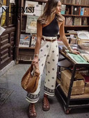 Nlzgmsj TRAF Moteriški vintažiniai kratiniai siuvinėjimai Laisvalaikio lino plačios kelnės Prašmatnios kelnės aukštu juosmeniu su užtrauktuku iki kulkšnies