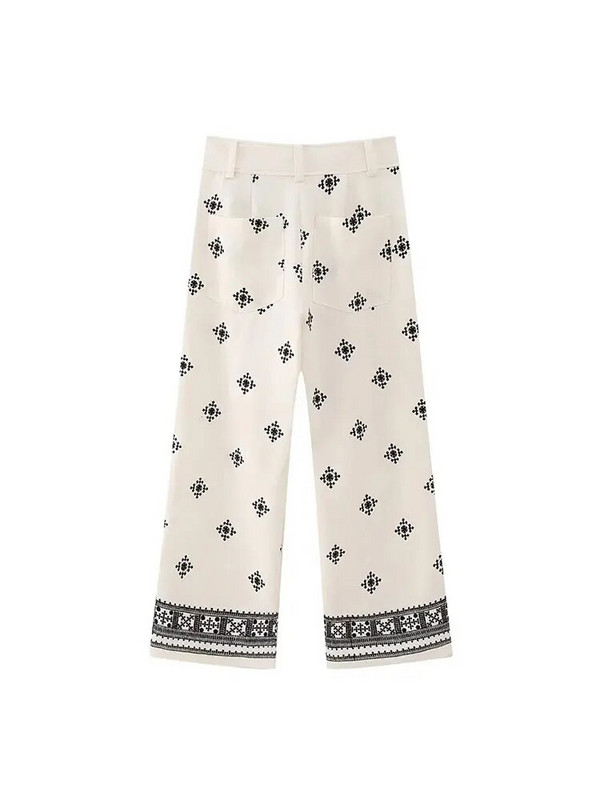 Nlzgmsj TRAF Moteriški vintažiniai kratiniai siuvinėjimai Laisvalaikio lino plačios kelnės Prašmatnios kelnės aukštu juosmeniu su užtrauktuku iki kulkšnies