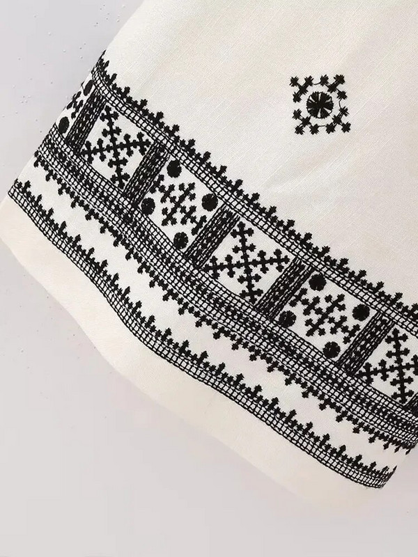 Nlzgmsj TRAF Moteriški vintažiniai kratiniai siuvinėjimai Laisvalaikio lino plačios kelnės Prašmatnios kelnės aukštu juosmeniu su užtrauktuku iki kulkšnies