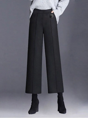 Елегантни широки панталони от вълнена смес Офис дамски прави панталони с висока талия Есен Зима Дължина до глезена Голям размер 4xl панталон