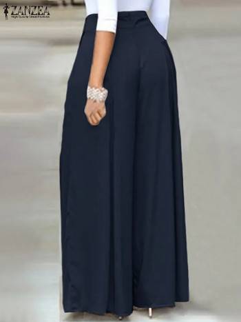 Κομψό ψηλόμεσο μασίφ παντελόνι εργασίας ZANZEA Fashion Summer Women Loose φαρδύ παντελόνι Palazzo Oversized Παπιγιόν Μακρύ Pantalon