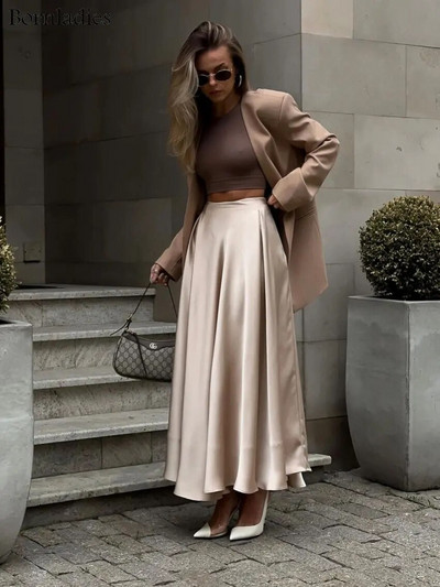 Bornladies elegantne satiinist lahtine naiste seelik 2023 kõrge vöökohaga maksiseelikud Tänavarõivad Klassikaline pikk seelik Moodne naiste must seelik