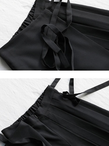 [EAM] Черни плисирани широки панталони с широки крачоли с висока еластична талия Нови широки панталони Дамска мода Tide Пролет Есен 2023 г. 1N666