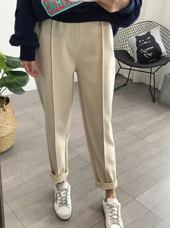 Зимни удебелени дамски панталони тип молив Вълнени панталони Дамски 2019 есенни широки панталони с висока талия Капри от добра материя
