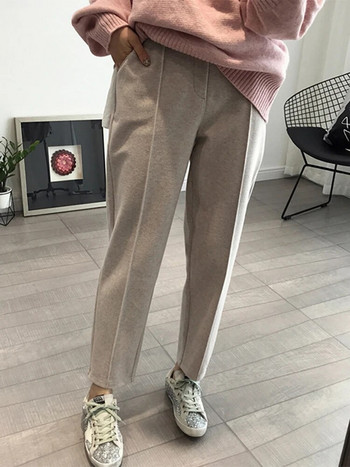 Зимни удебелени дамски панталони тип молив Вълнени панталони Дамски 2019 есенни широки панталони с висока талия Капри от добра материя